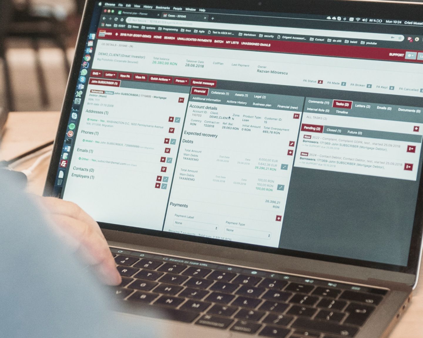 A photo shows an open laptop with a Kollecto+ page on the screen. The text underneath reads: “By the end of 2023, eight of the 24 EOS companies will be using Kollecto+, with other rollouts set to follow soon.”