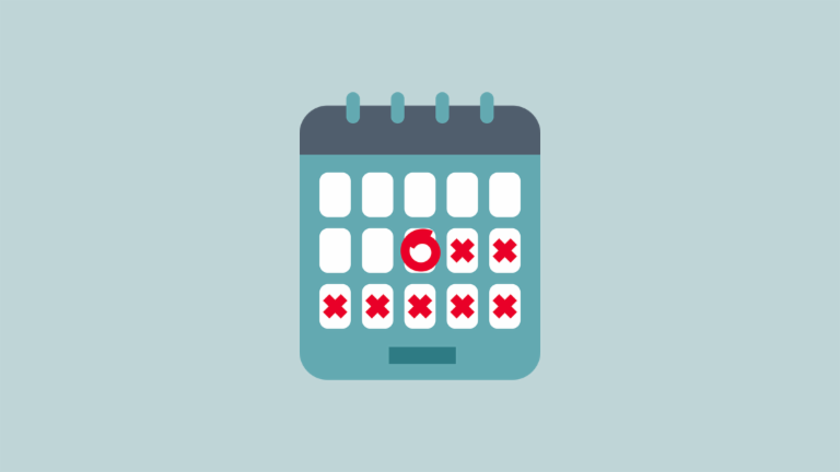 Illustration of a calendar with one highlighted date followed by days marked with red crosses, indicating that a deadline was missed.